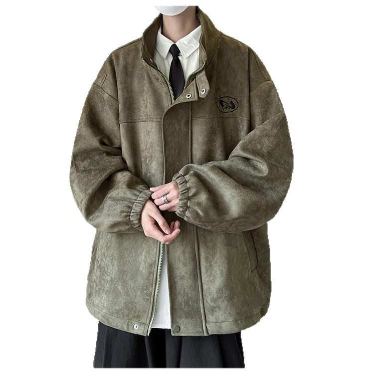 Men's Retro Heavyweight Suede Stand-up Collar Winter Jacket - Casual, Versatile, Trendy Outerwear