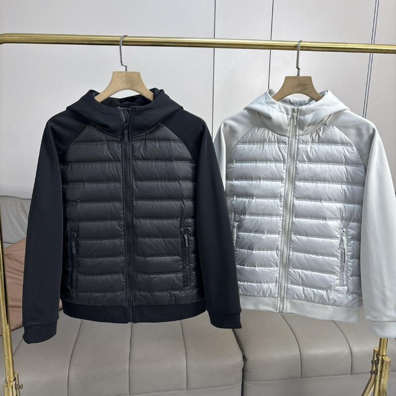 Tan Series Ribs Double Spell + Pressed Velvet, Autumn and Winter Men's Outdoor Sports and Leisure Hooded Light Down Jacket