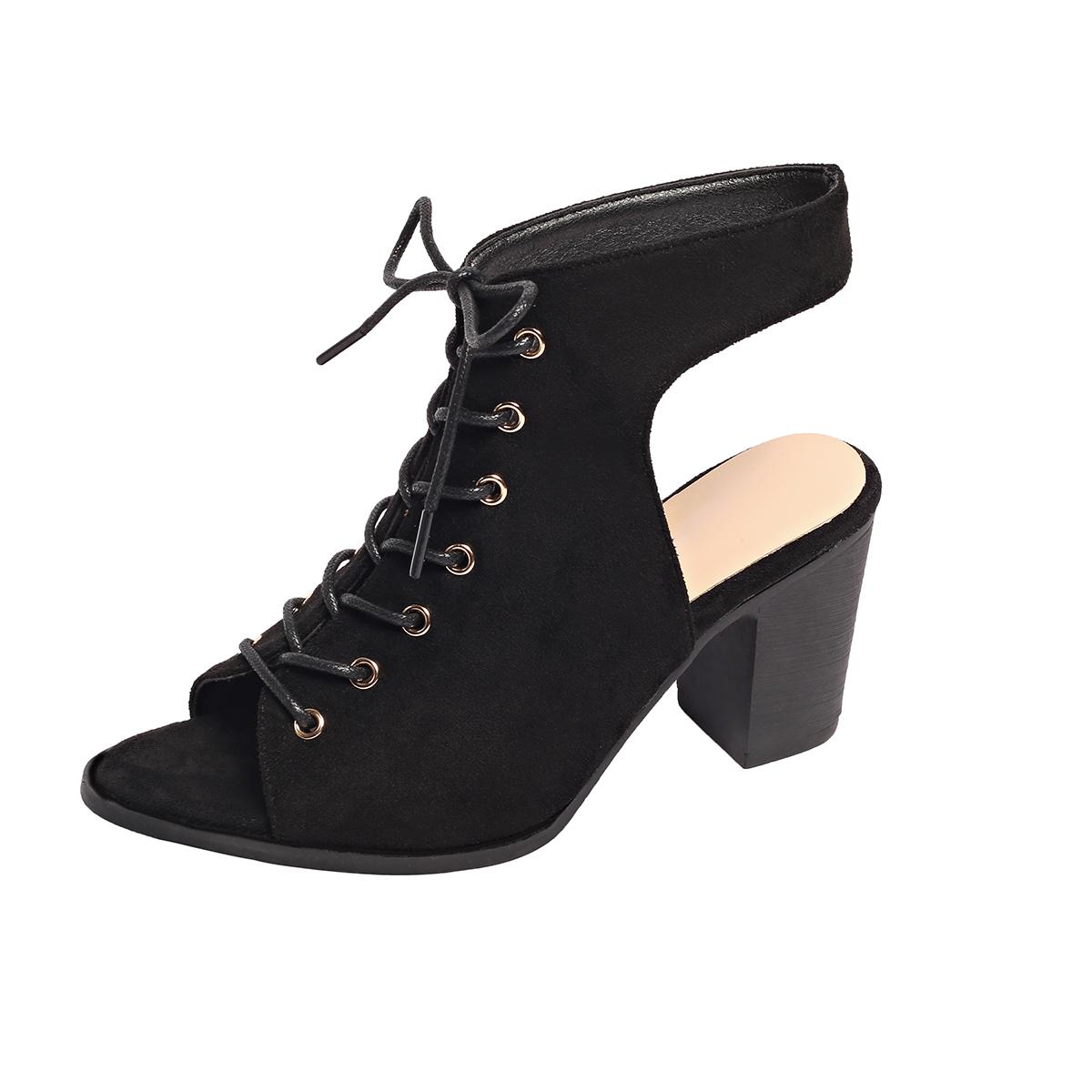 

Fashion Women s Fashion Fish Mouth Sandals Spring New Round Head Front Strap Suede Anti-slip Wear-resistant Thick Heels 42 чёрный