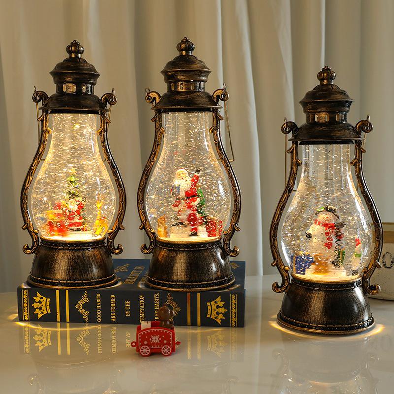 Rotating Christmas Lantern with Music, Snowfall Effect, Luminous Handheld Oil Lamp Decoration