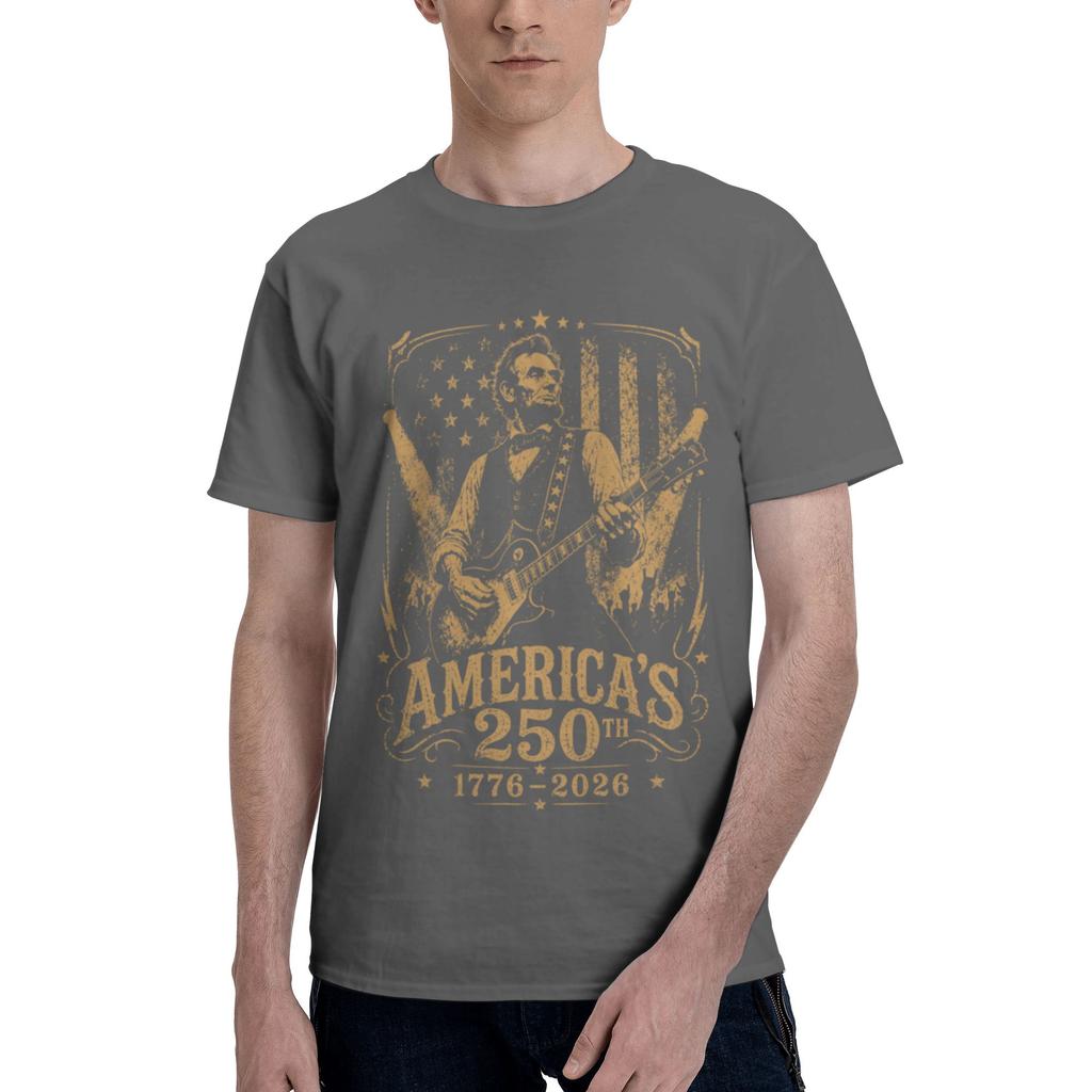 Custom Abraham Lincolns Playing Guitar For Unisex Pure Cotton Tshirt Leisure Tees Short Sleeve 4th July 250th Anniversary Tshirts