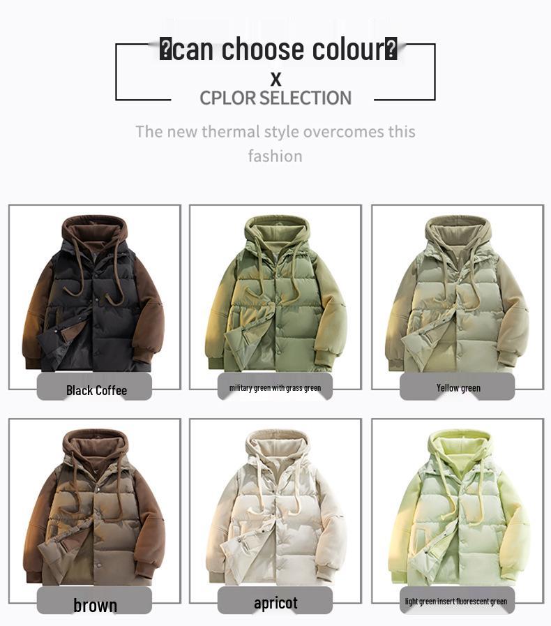 Men's Faux Two-Piece Hooded Puffer Jacket - Thick, Warm, Loose Fit