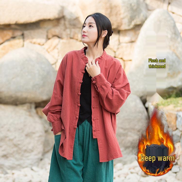 Wiosna/Lato 2025 Damski Bawełniany Lniany Ramie Zen Garnitur do Herbaty Kardigan: Postarzany piaskowy odcień do fotografii podróżniczej.