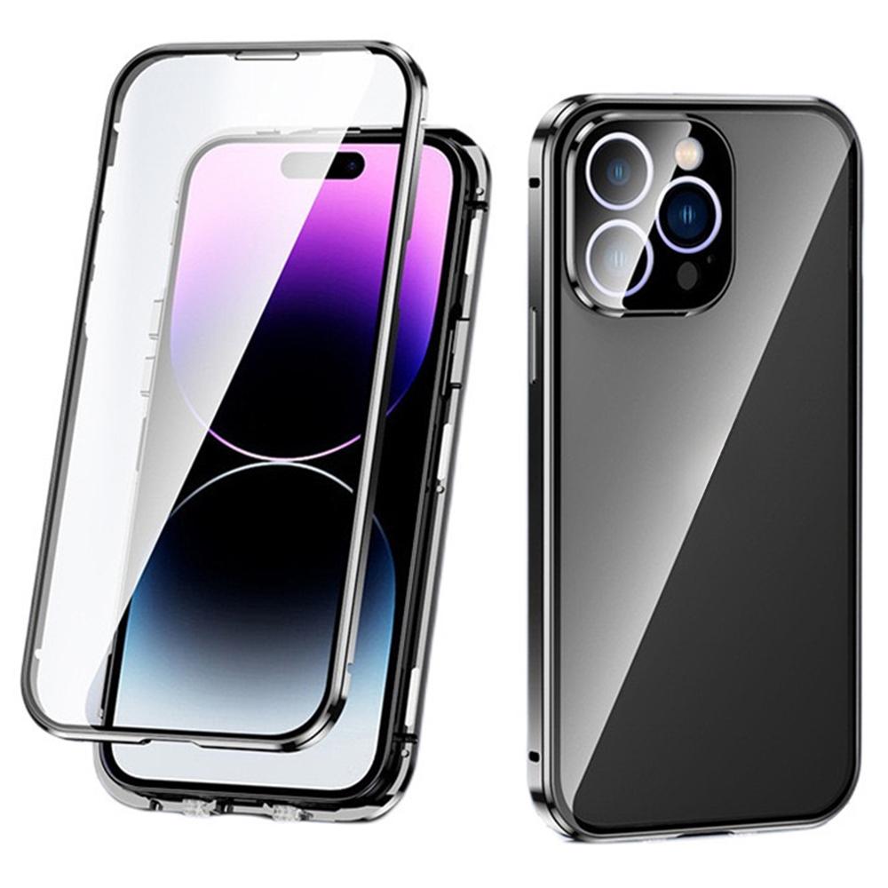 

Для iPhone 16 Pro Чехол Магнитная Адсорбция Двустороннее Закаленное Стекло+Металлическая Крышка Телефона с Застежкой Black