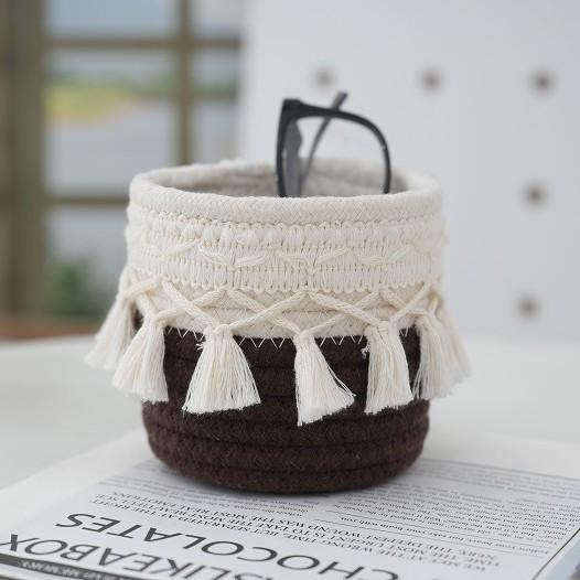 Organizér na štětce na make-up, Mini úložný košík na hřebeny a kartáče, Košíky v boho stylu pro držák na tužky a pera