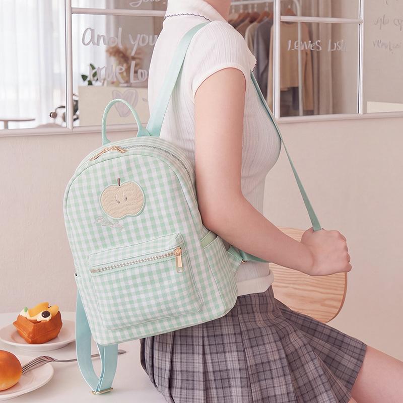 Zaino estivo nuovo a quadri verde mela fresco zaino per bambina carina borsa zaino versatile grande capacità borsa per studenti