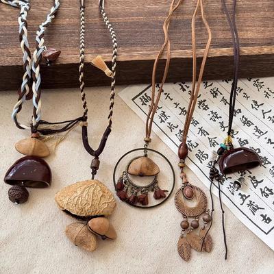 Zen Ethnic Style Plant Nut Shell Braided Rope Necklace Women's New Chinese Niche Design Sweater Chain Daily Accessories