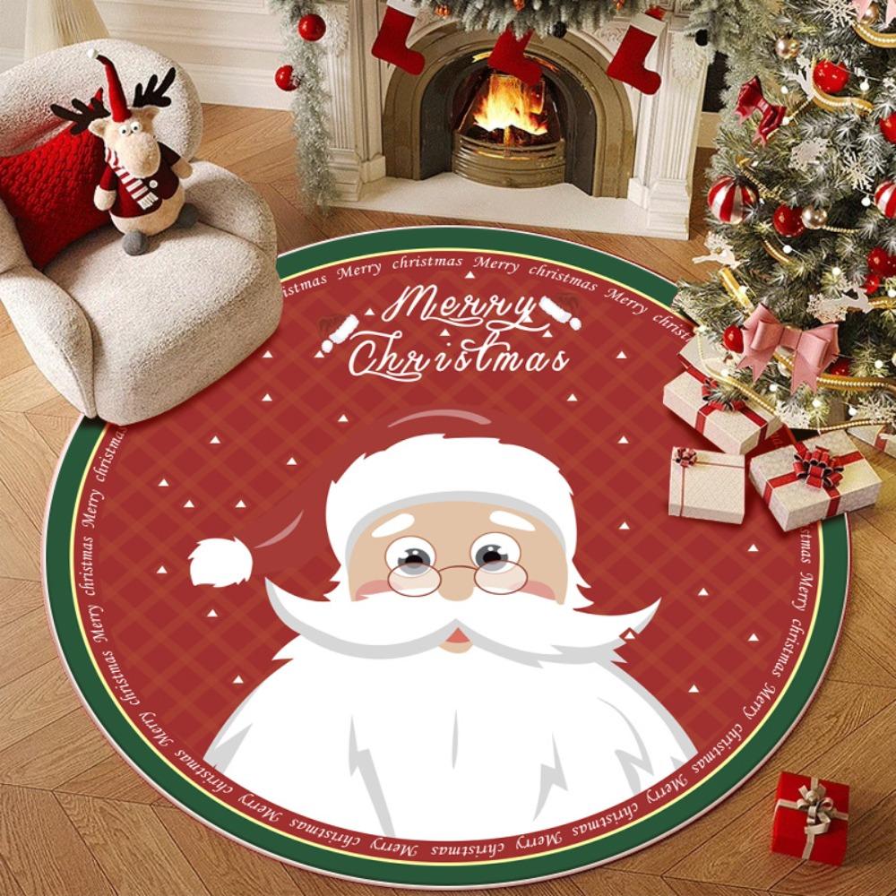 60/80CM Santa Claus Round Christmas Rug Anti-Slip Xmas Floor Mat  for Bedroom Living Room