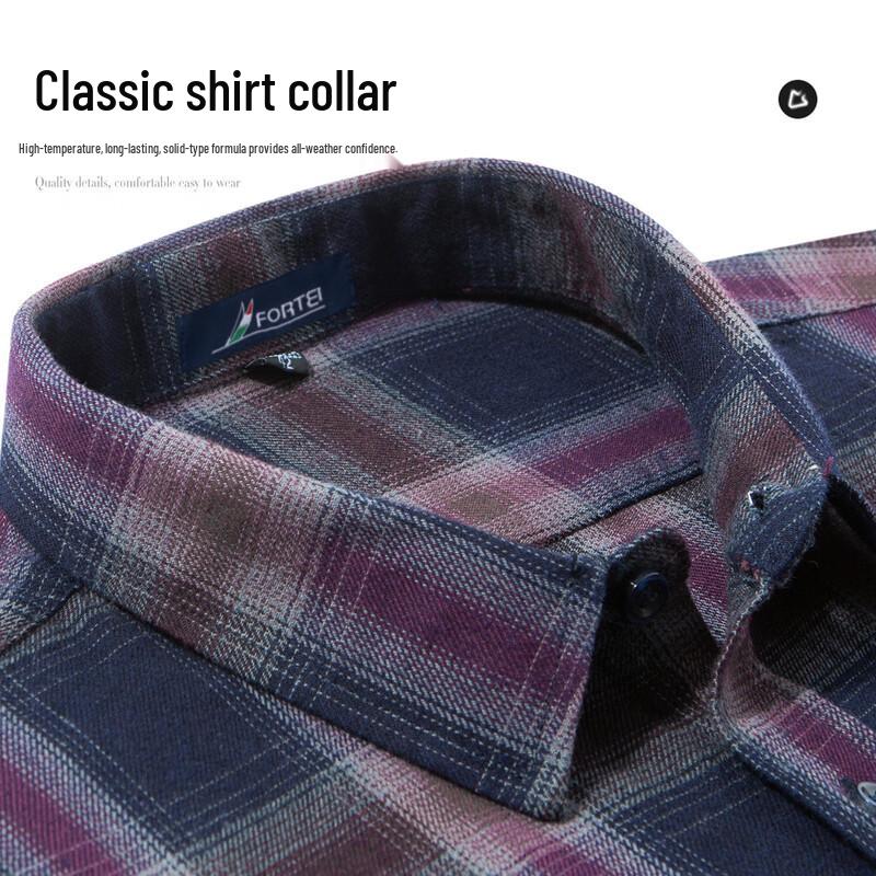 Futing Heren Volledig Katoen Dubbel Geborsteld Lange Mouwen Geruite Overhemd