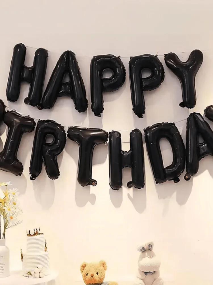 Black Latex Aluminum Foil Happy Birthday Balloons Set Baby Shower Globos For Boys Girls Birthday Party Decorations Supplies