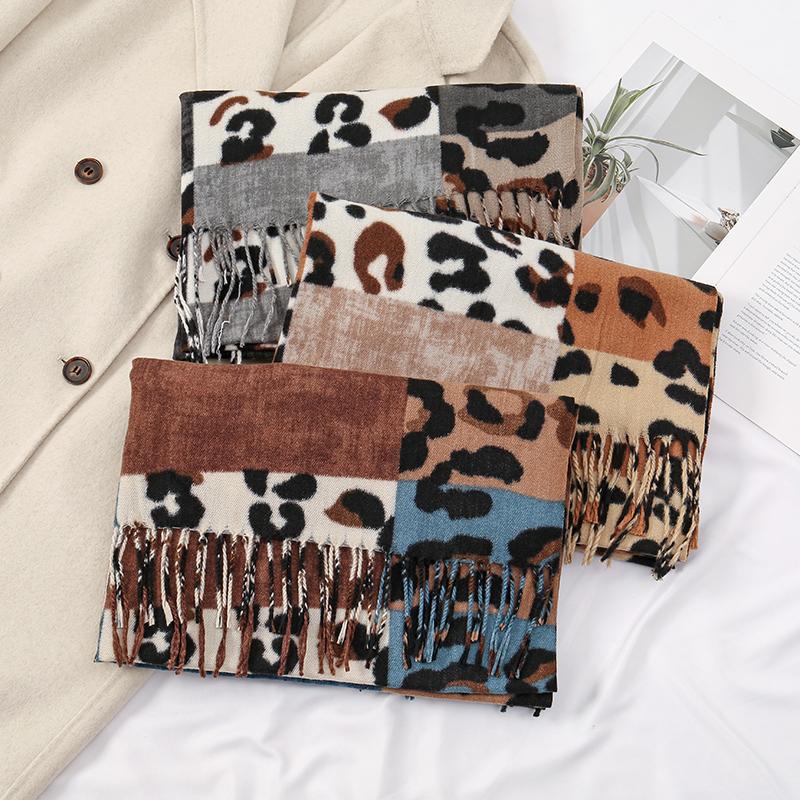 Leopard Printed Cashmere Shawl Scarf For Womman Warm Tassel Shawls Fashion Long Wraps Thicken Pashmina Scarves Female Wraps
