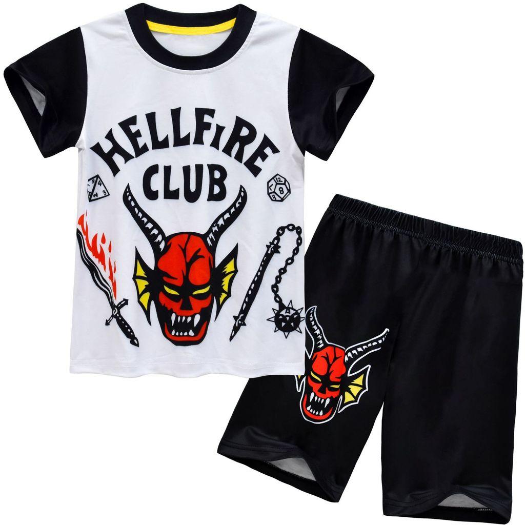 

Детские Футболка с короткими рукавами и мультяшным принтом Stranger Hellfire, Топ, Шорты, Пижама, Комплекты для сна 110cm чёрный