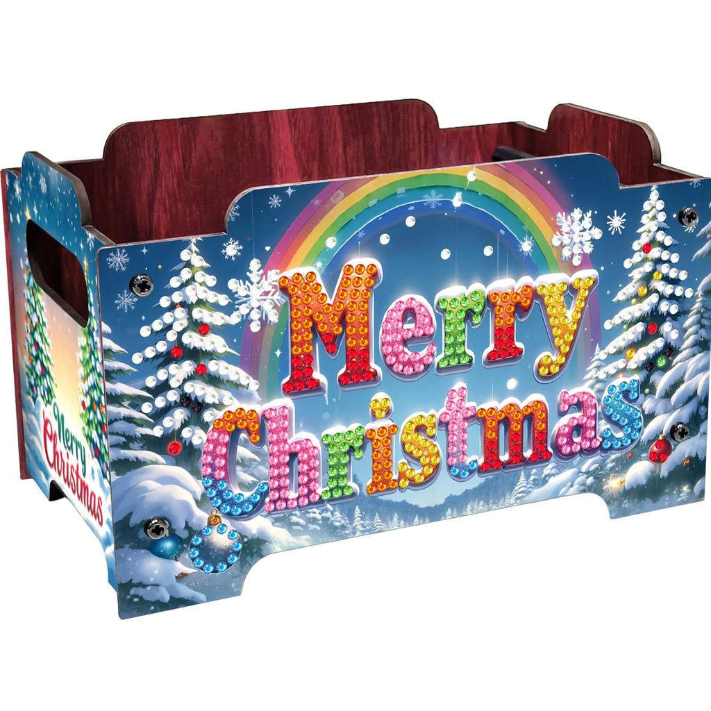 5D DIY Diamond Art Colored Pattern Wood Case Partial Drill Rhinestones Decorative Storage Box Wooden Crystal Storage Handbag Kit