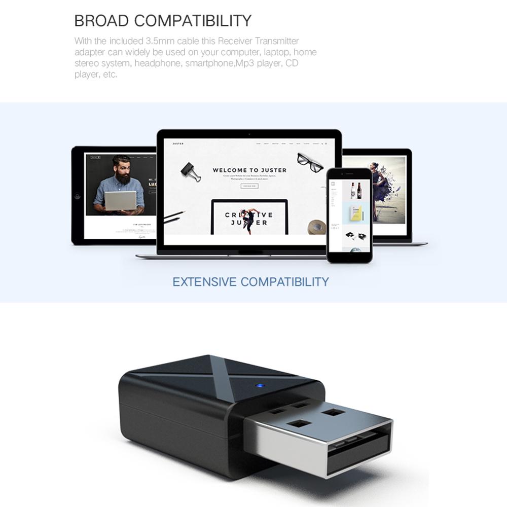 KN320 Ljudadapter USB BT 2 i 1 Sändare/mottagare Adapter Mini Bärbar hörlursljud