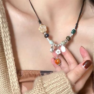 Betrunkener Traum Liebe Keramik Perlen Halskette Damen Neue Chinesische Retro Geflochtene Seil Halskette Nationaler Stil Zen Hanfu Schlüsselbein Kette