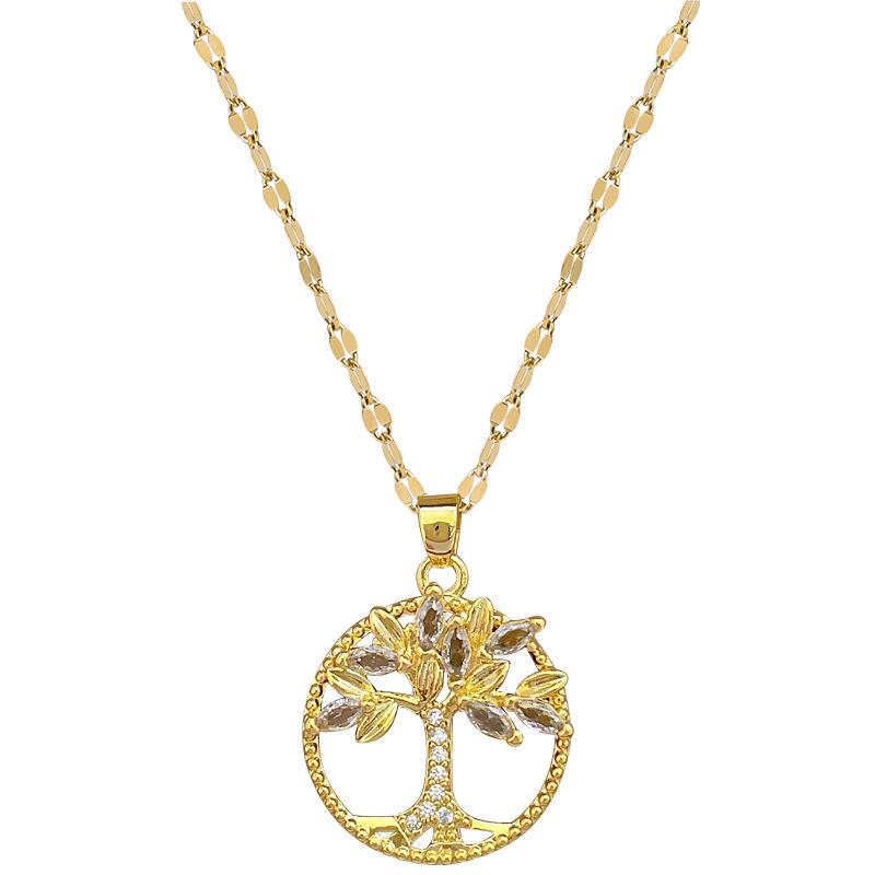 Tree Of Life Ring Light Luxury Temperament Gorgeous Full Diamond Necklace Women'S Versatile Clavicle Chain Titanium Steel Chain