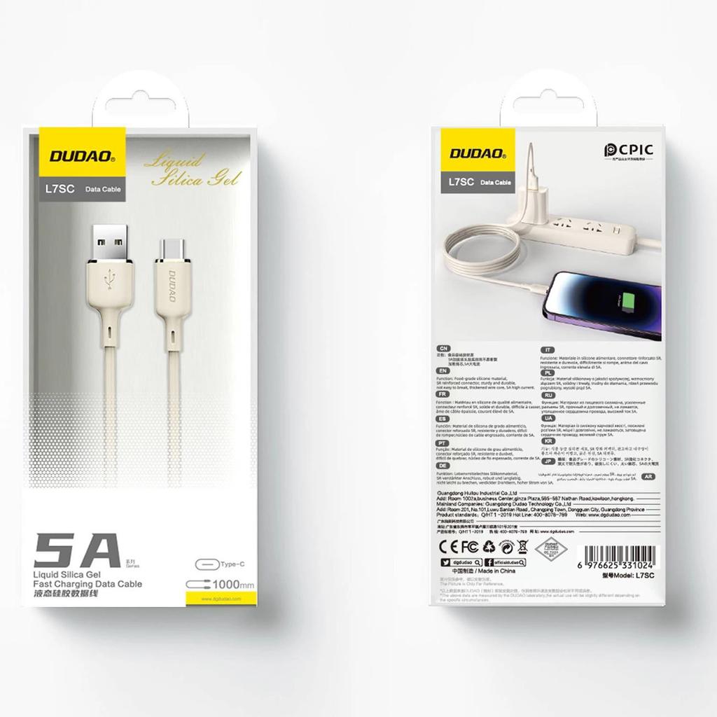 Kabel Dudao L7Sc Usb-A - Usb-C 5A 1M - Beżowy