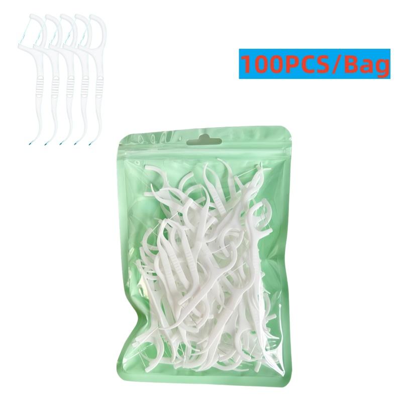 195-100Pcs Small-Pack Ultra-Fine Dental Floss Picks (High-Molecular, Bow-Shaped, Durable