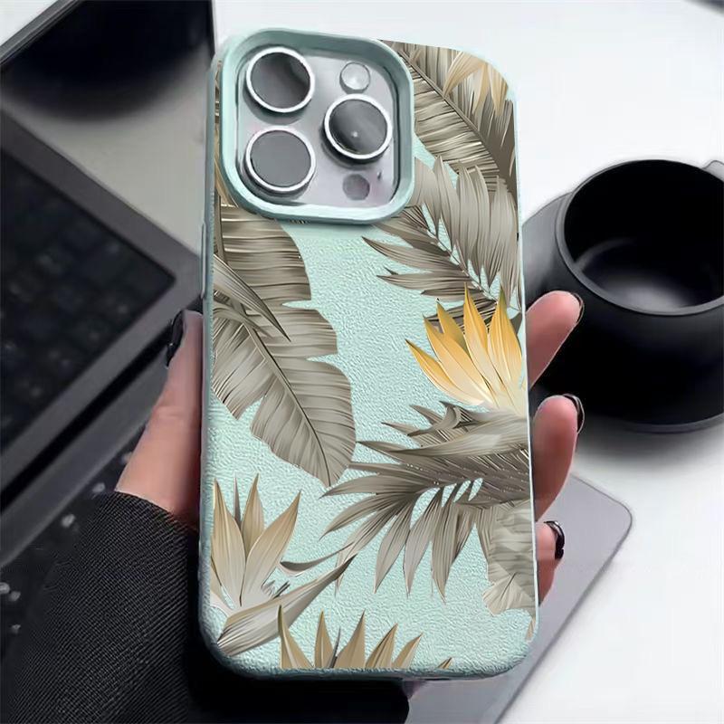 Capa de TPU Macio Para iPhone 16 16e 15 Pro Max 14 13 12 11 Folhas Secas Estampadas À Prova de Choque Silicone Macio Capa de Telefone