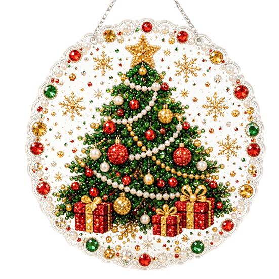 Acryl Hängende Ornamente Weihnachten Strassstein Malset, DIY Kranz Kunsthandwerk für Erwachsene, Doppelset Doppelseitiges Fensterornament für Erwachsene, Edelsteinplatte Wand