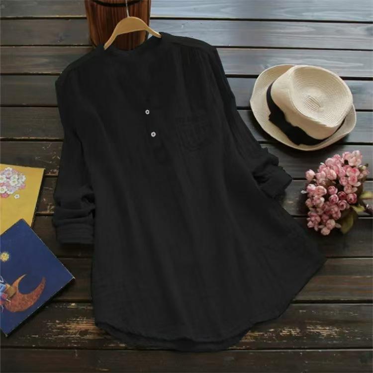 Hot Sale Large Size Bamboo Long Sleeve Shirt Women's European, American Loose Multi-Color Women's Top