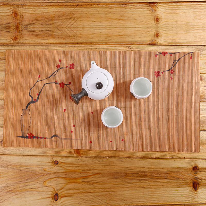 Chinese Zen Bamboo Tea Mat, Printed Hand-painted Bamboo Table Flag, Handmade Tea Ceremony Teapot Mat, Heat Insulation Mat, Tea Towel