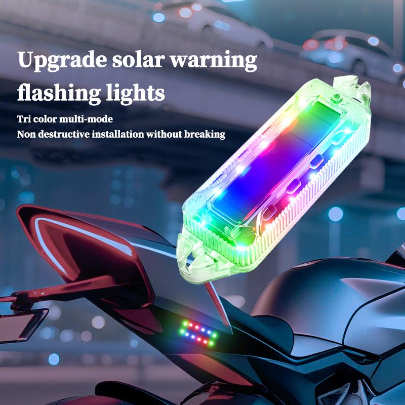 Motorcycle and tram warning lights, colorful flashing lights, LED decorative lights, wiring free solar anti rear end lights