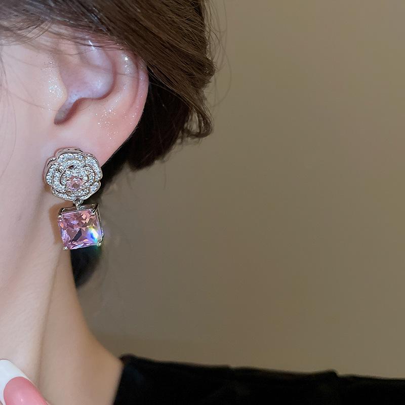 Słodki Zestaw Naszyjnik & Kolczyki z Cyrkoniami w Stylu Koreańskim dla Kobiet - Łańcuszek na Obojczyk, Lekki Luksusowy Styl Dworski