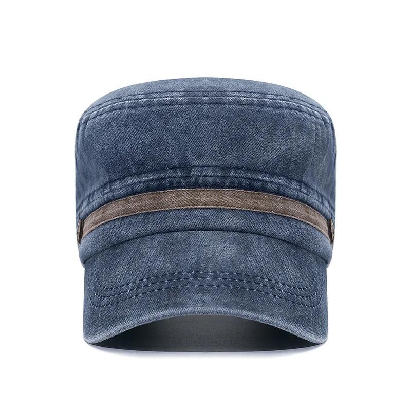Washed Hat Distressed Cotton Flat Top Hat Cotton Breathable Button Cap, Young And Middle-Aged Dad Outdoor Sun Hat