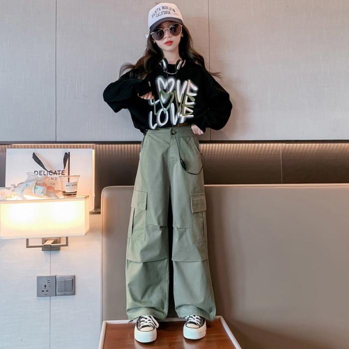 

Корейский стиль 2024 года, двухкомпонентный топ с буквами и комбинезон в западном стиле для девочек 150 cm