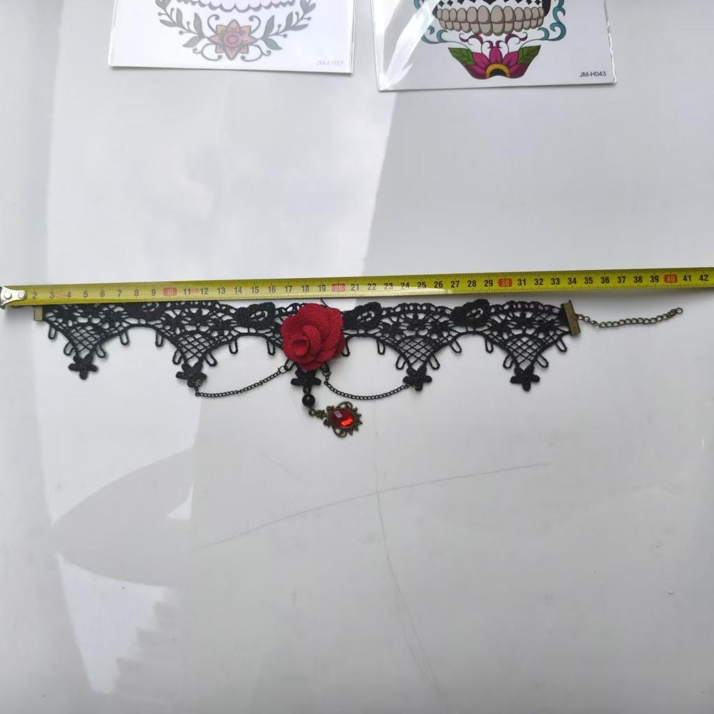 Halloween Party Essential Set: Tulle Headband, Skull Festival Hair Hoop, Gloves & Necklace for Day of the Dead Masquerade