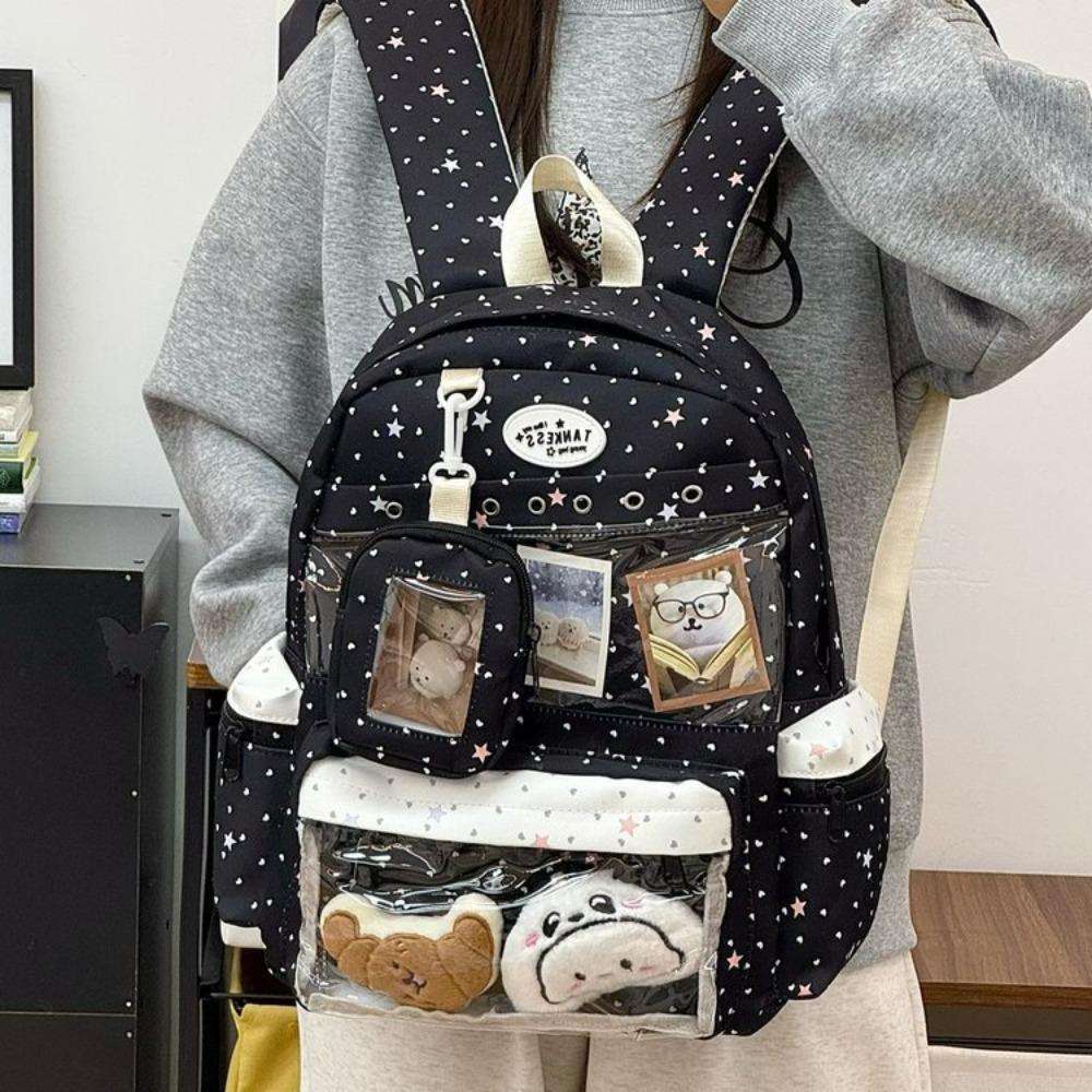 Sweet and Cute Polka Dot Star Ita Bag Lightweight Large Capacity Women's Backpack Fashionable Casual Backpack for Going Out