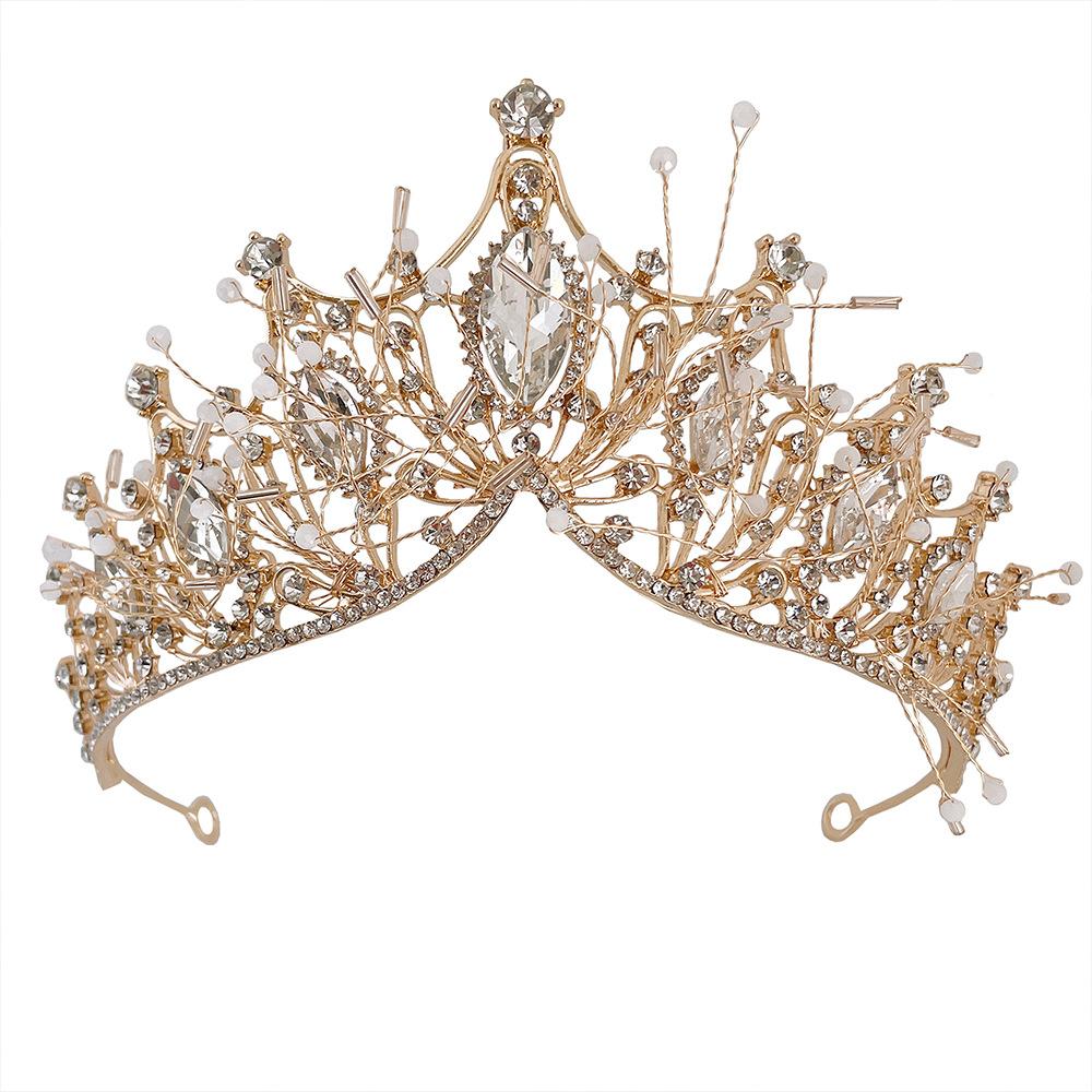 Bridal Headdress Gold Show Large Rhinestone Crown Headband Wedding Hair Accessories Wedding Wedding Accessories