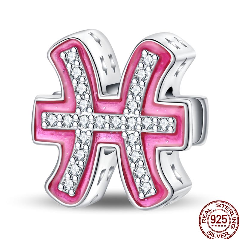 

New Copper 12 Zodiac Lucky Beads Shiny Princess Pink Beads Suitable Fit Pan Original Bracelet Diy Gift