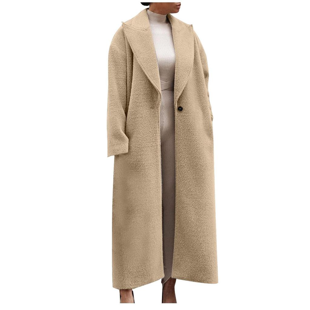 Women's Fashion Warm Jacket Long Sleeve Lapel Plush Tweed Top Coat