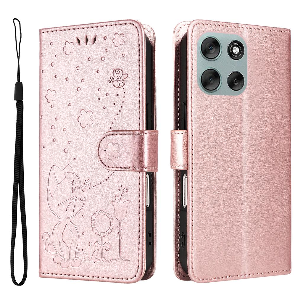 For Motorola Moto G56 5G Leather Wallet Case Cat Bee Pattern Phone Cover Stand