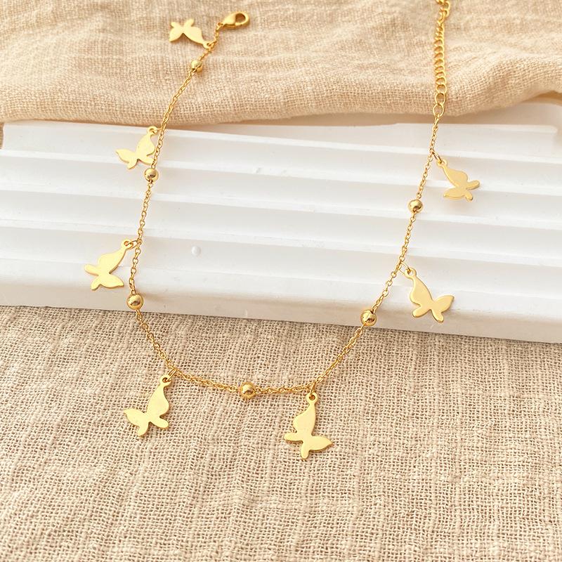 Simple Ins Style 18k Gold Plated Butterfly Copper Women Anklet Foot Jewelry