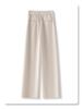 2024 Women's Khaki Wool-Blend Slit Wide-Leg Pants for Autumn/Winter