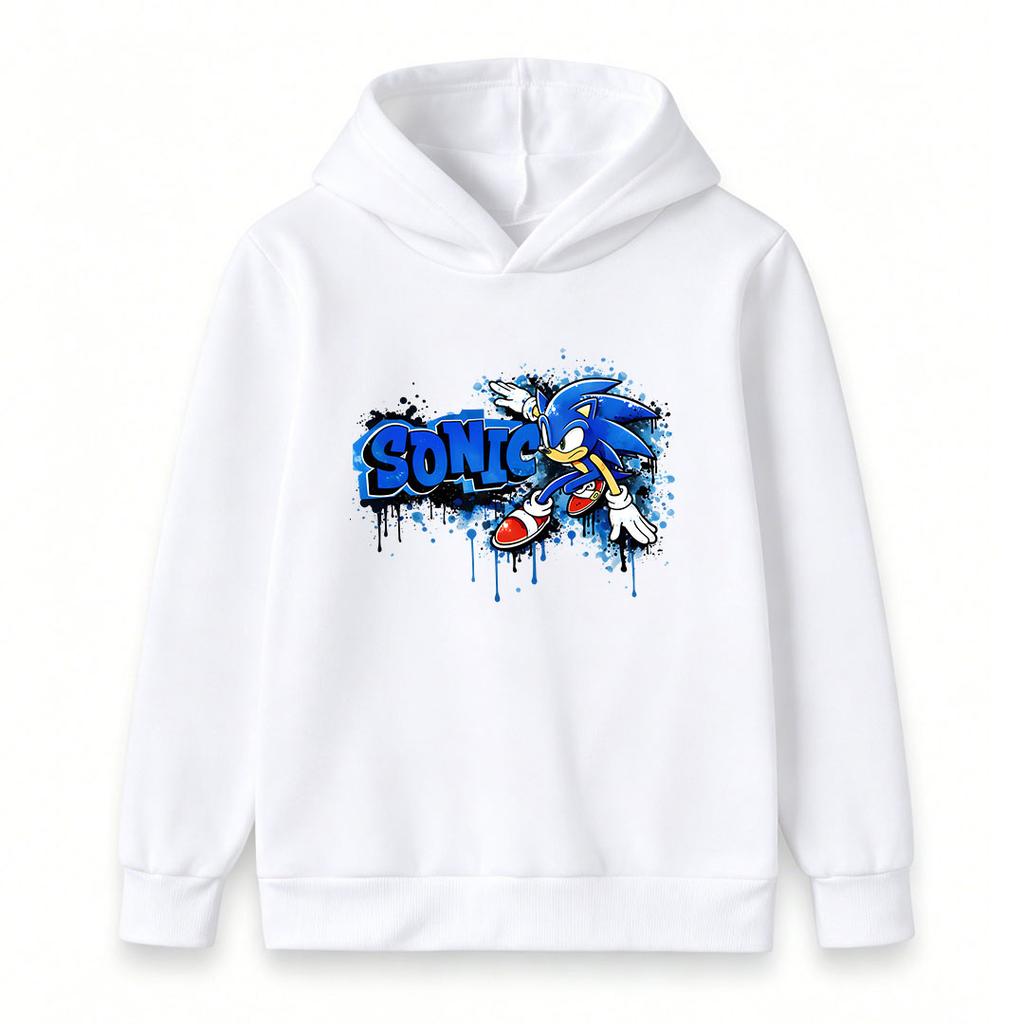 Kids Boys Girls Hooded Sweatshirt, Casual Graffiti Blue Running Character Print Pullover Hoodie, Soft Long Sleeve Tops For Children Daily
