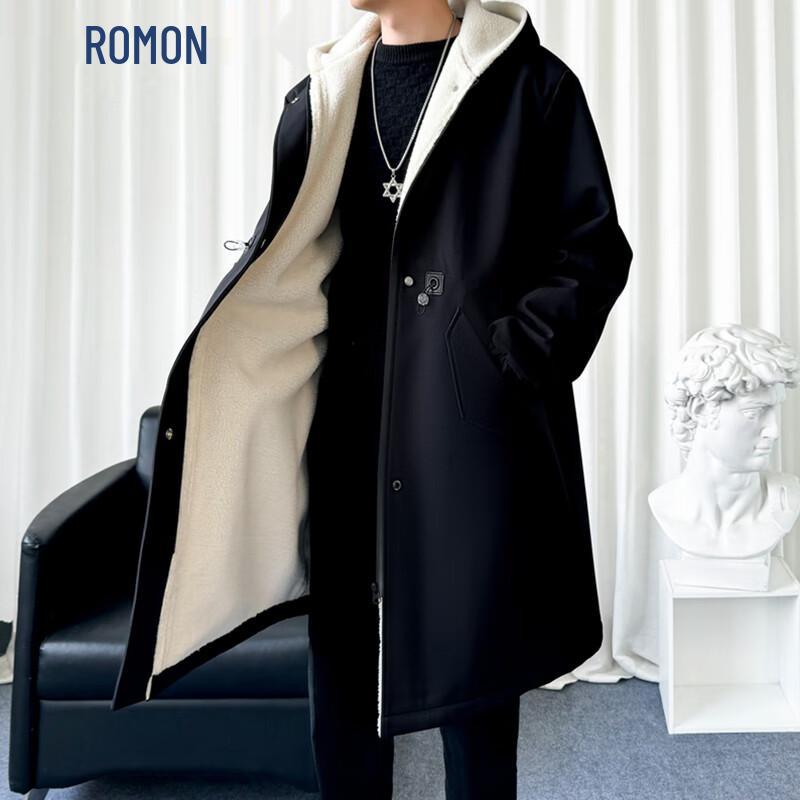 ROMON Men's Hooded Mid-Length Trench Coat