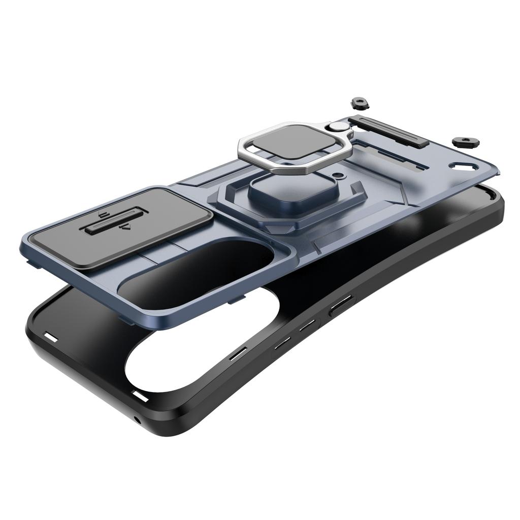 For Honor 90 Case PC+TPU Ring Kickstand Cellphone Cover with Slide Lens Guard