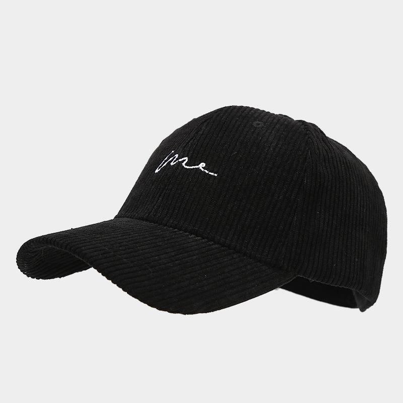 Autumn Art Retro Simple Corduroy Baseball Cap Women's Trendy Hats Street Fashion Wave Embroidery Curved Eave Duckbill Cap