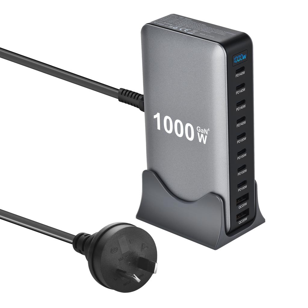 1000W Multi-Port Desktop-Ladegerät mit 8C2A Schnellladung, 200W Gesamtleistung für Laptops, Tablets und mehr - Neues Modell