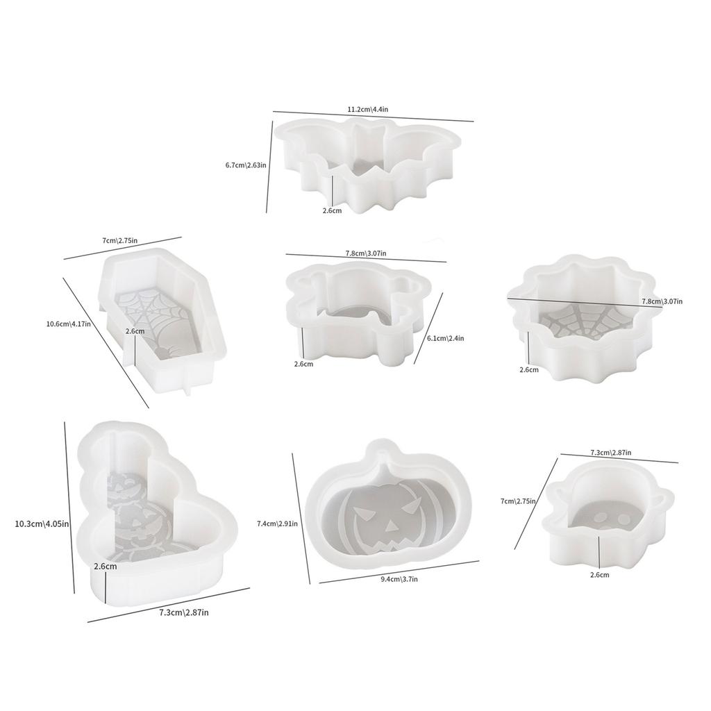 2Pcs Halloween Pumpkins Skull Bat Coffin Silicone Molds for Epoxy Resin Candle Soap Concrete Cement Silicone Moulds