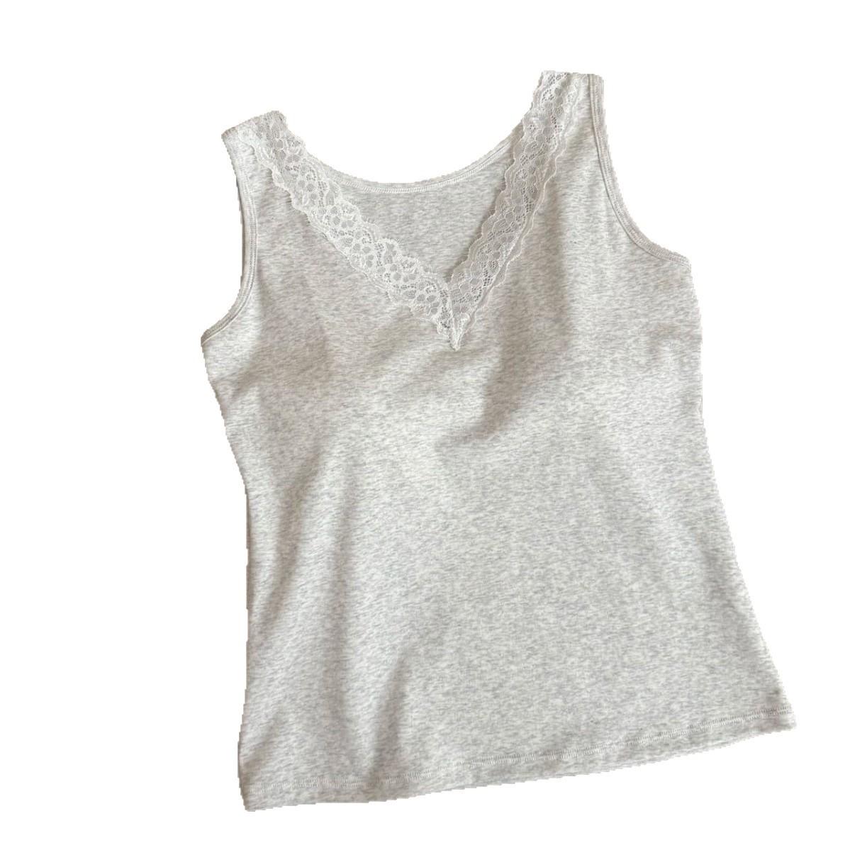 

Lace Trim V Neck Tank Top OneSize сірий