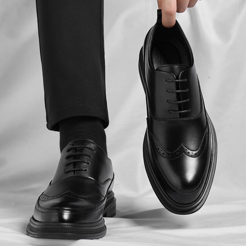 Leather Shoes Men's Brock Business Dress Casual Leather Shoes Autumn Men's Wedding Groom Shoes New