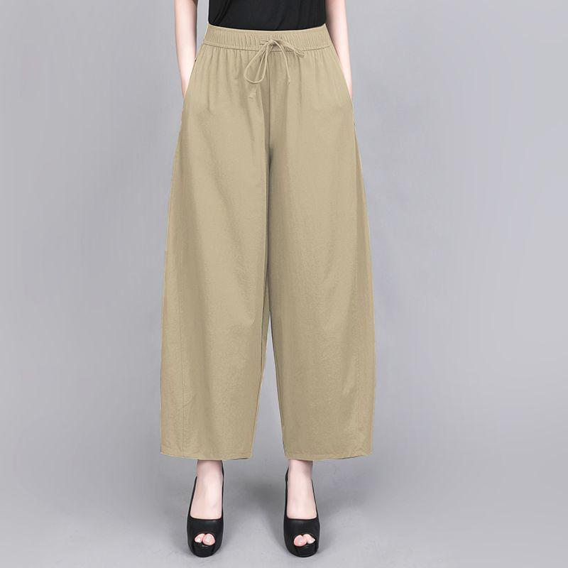 Women's 100% Cotton Cropped Wide-Leg Lantern Pants - Summer 2026 New Arrival, Loose and Casual Trousers for Moms