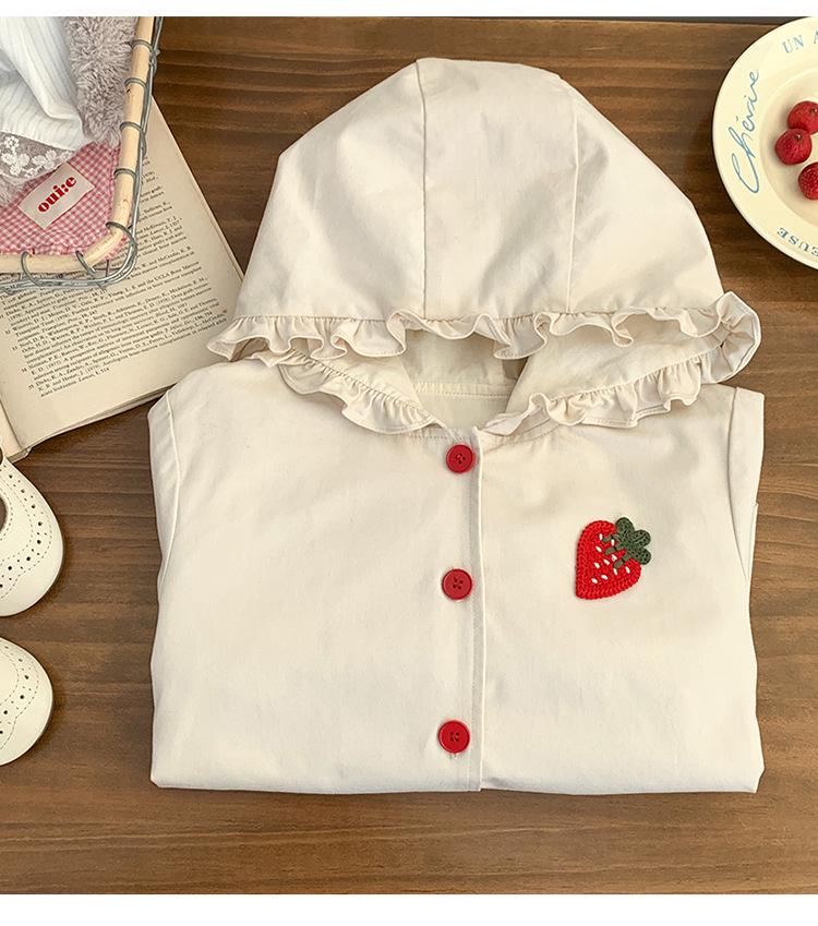 Girls' Ruffle-Trim Hooded Windbreaker - Strawberry Spring/Autumn Jacket