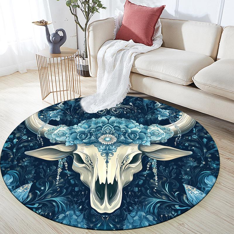 Cow Skull pattern round rug,Carpet Rug for Living Room Bedroom Sofa Playroom Decor,Non-slip Floor Mat,Holiday Gifts and Birthday Gifts