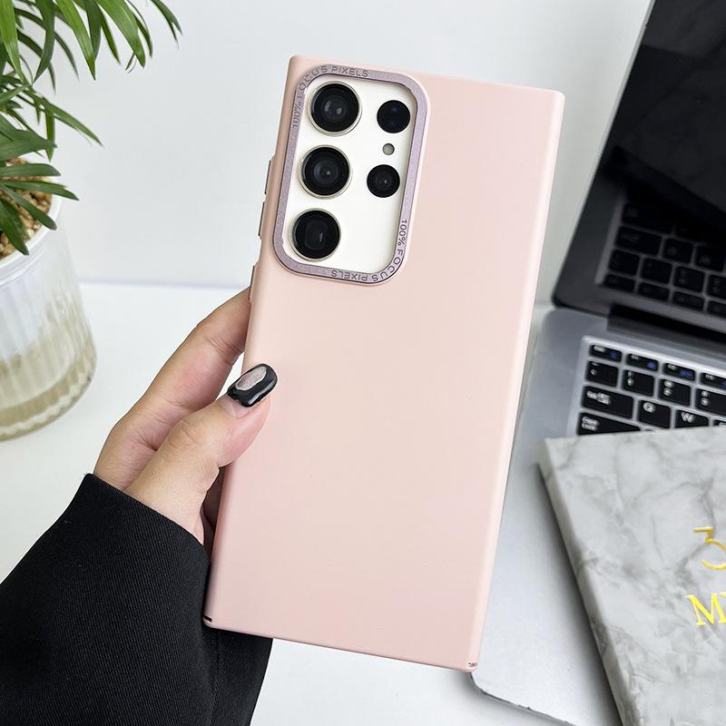 Suitable for Samsung S23ultra Metal Lens Ring Mobile Phone Case S23plus Oil-sprayed Skin Sensing S22 Solid Color Protective Case